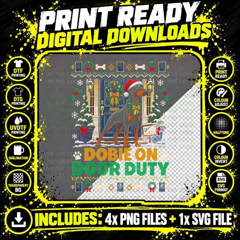 Dobermann Christmas Ugly Sweater Dobie Door Duty Dog Png SVG Digital Bundle