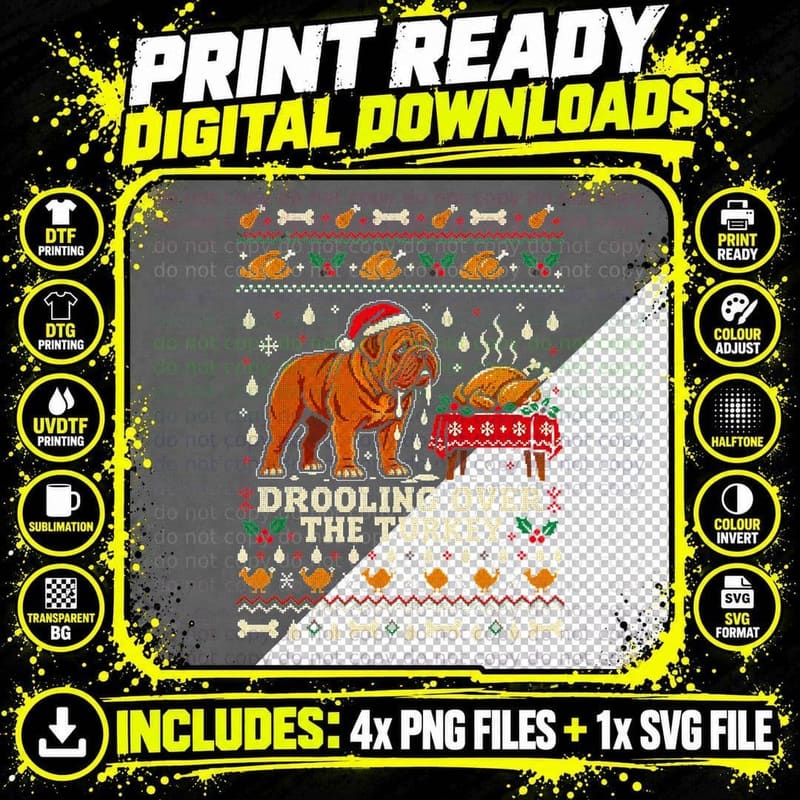 Dogue de Bordeaux Christmas Ugly Sweater French Mastiff Png SVG Digital Bundle