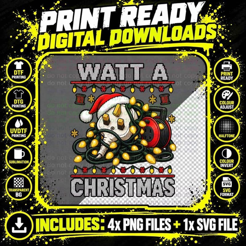 Electrician Christmas Ugly Sweater Funny Trade Pun Png SVG Digital Bundle