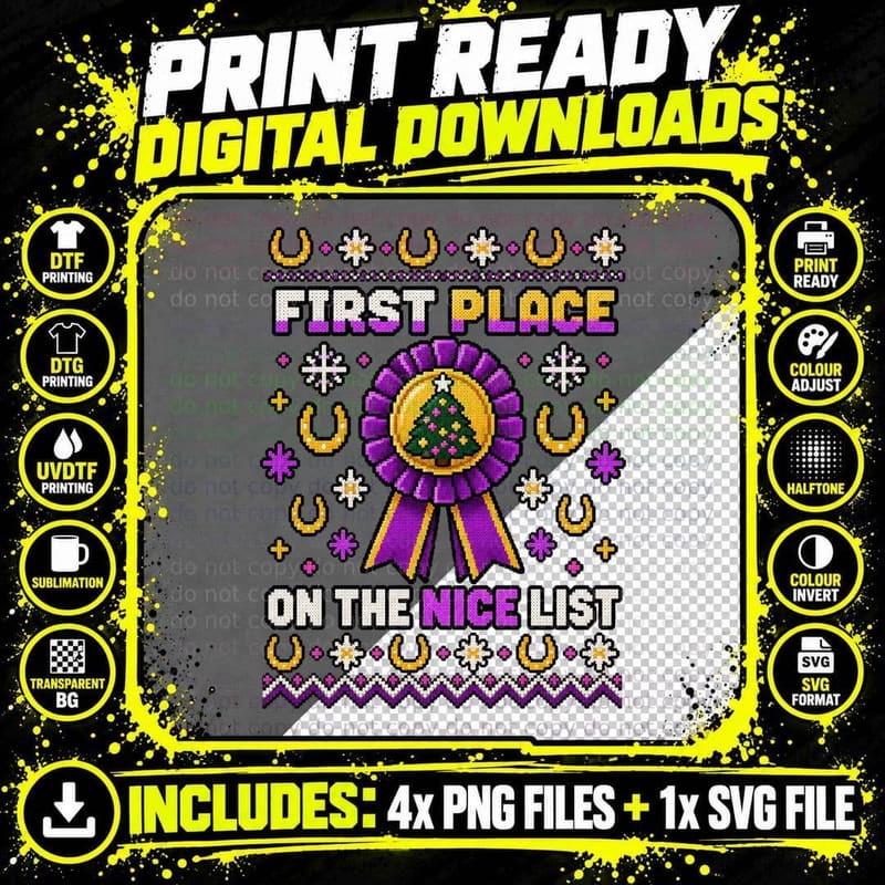 Equestrian Christmas Ugly Sweater Horse Show Rosette Png SVG Digital Bundle