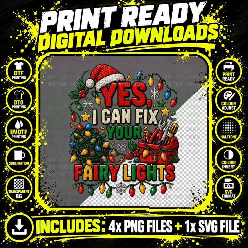 Fairy Lights Electrician Ugly Christmas Sweater Png SVG Digital Bundle