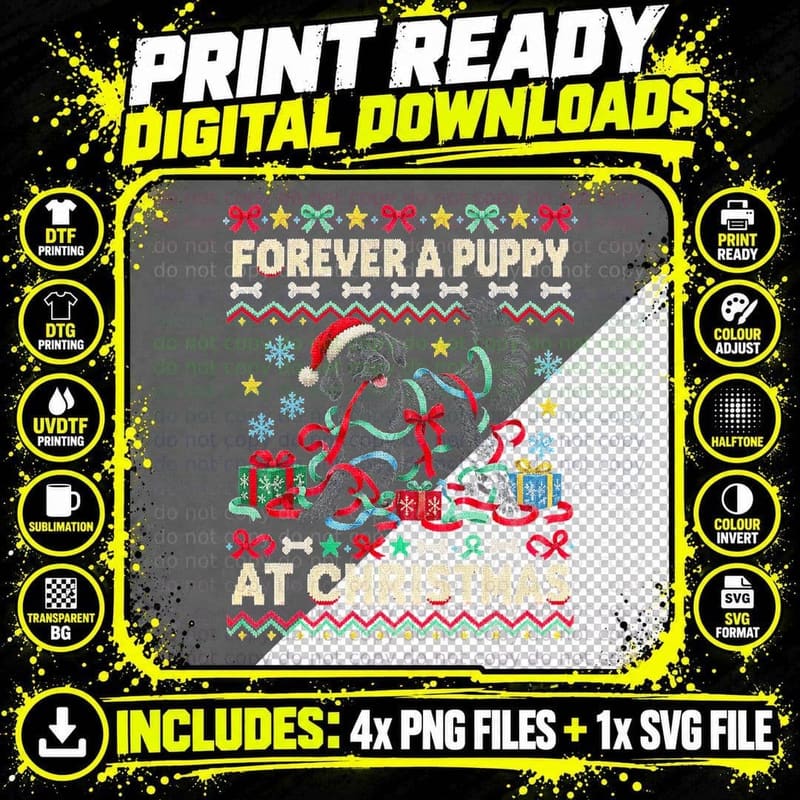 Flat-coated Retriever Christmas Ugly Sweater Forever a Png SVG Digital Bundle
