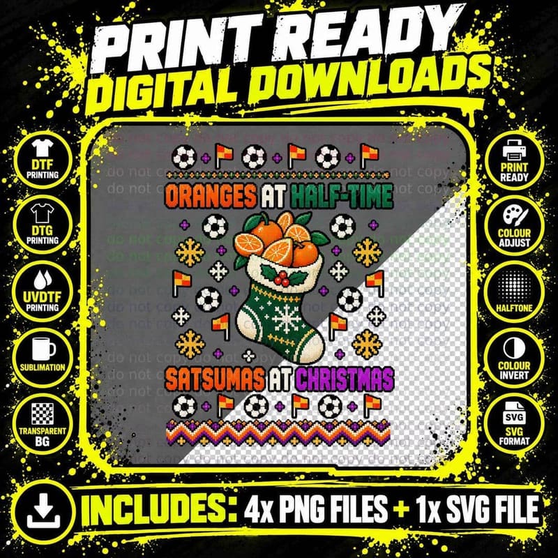 Football Christmas Ugly Sweater Half Time Oranges Png SVG Digital Bundle