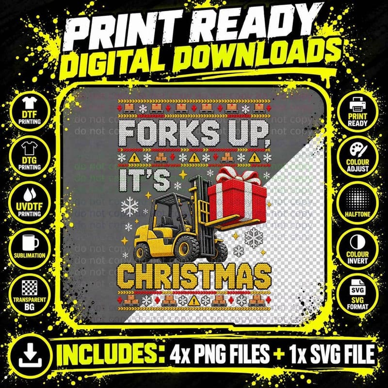 Forklift Operator Christmas Ugly Sweater Warehouse Crew Png SVG Digital Bundle