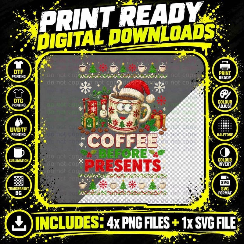 Funny Christmas Coffee Ugly Sweater Morning After Png SVG Digital Bundle