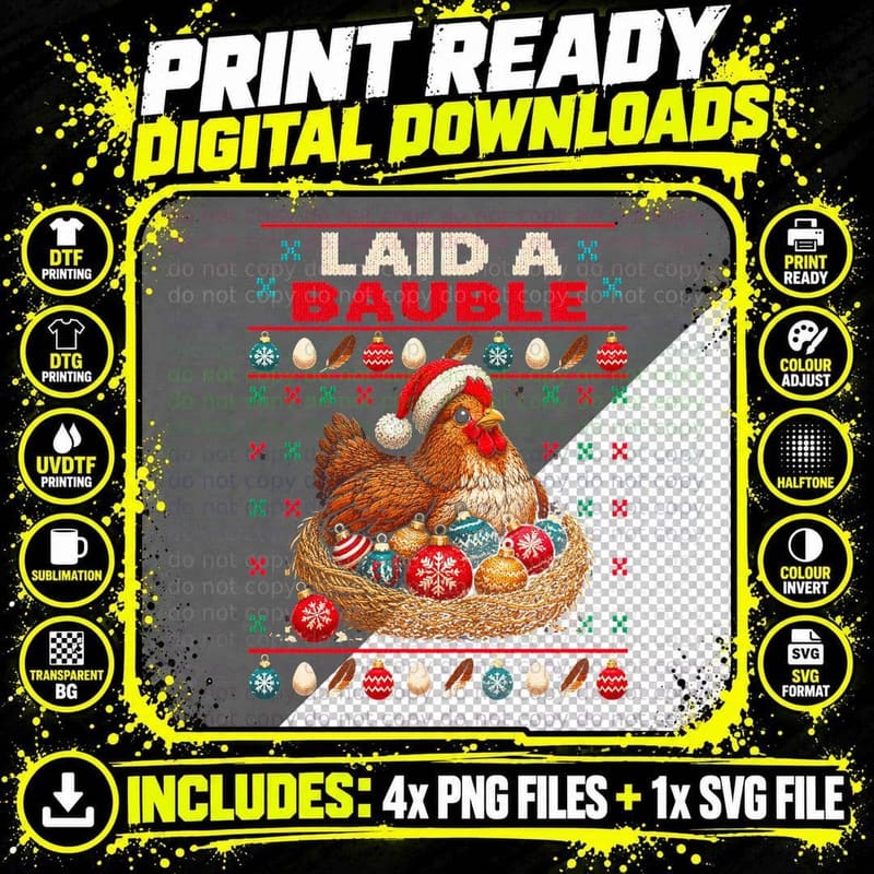 Funny Christmas Hen Ugly Christmas Sweater Chicken Lover Png SVG Digital Bundle