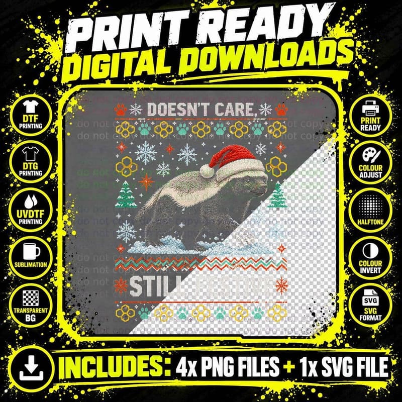 Funny Christmas Honey Badger Ugly Sweater Winter Png SVG Digital Bundle