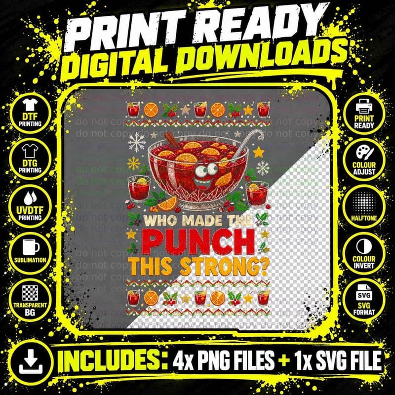 Funny Christmas Punch Bowl Ugly Sweater Party Drink Png SVG Digital Bundle