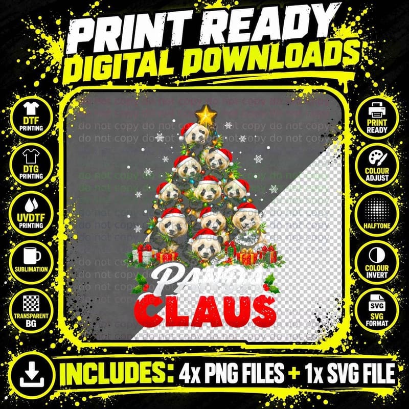 Funny Panda Claus Christmas Panda Animal Lover Holiday Png SVG Digital Bundle