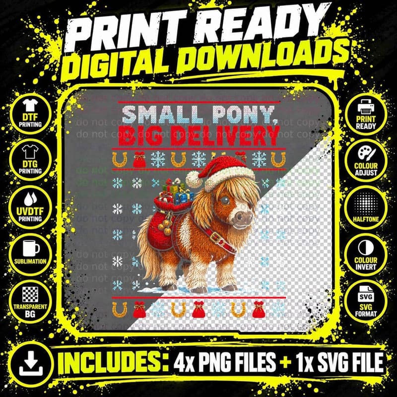 Funny Shetland Pony Ugly Christmas Sweater Horse Lover Png SVG Digital Bundle