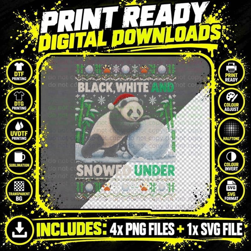 Giant Panda Ugly Sweater Christmas Snowball Bamboo Png SVG Digital Bundle