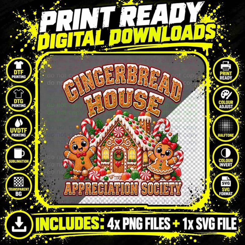 Gingerbread House Appreciation Society Retro Christmas Png SVG Digital Bundle