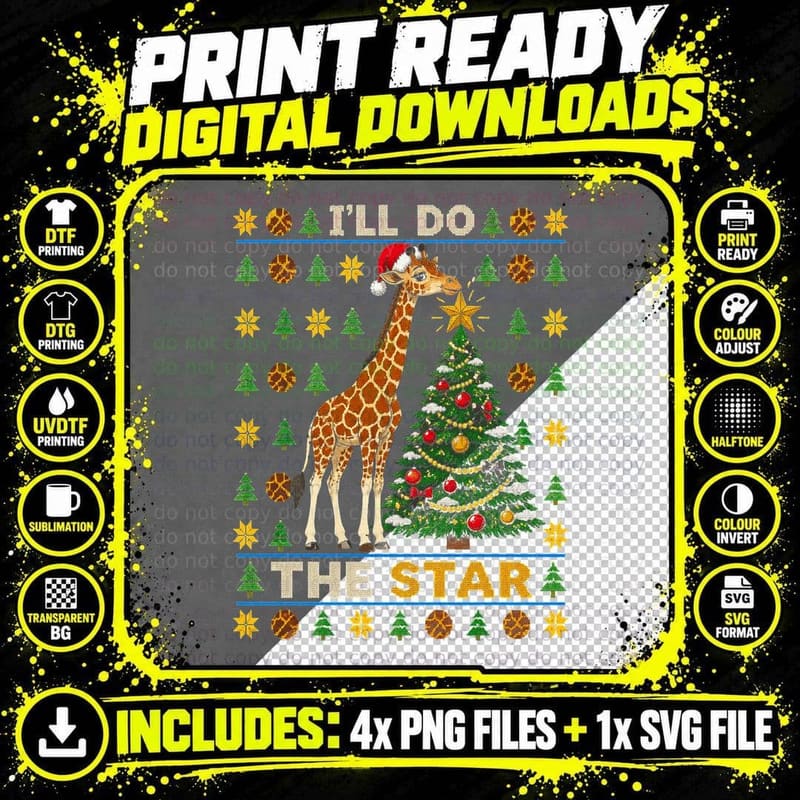 Giraffe Christmas Ugly Sweater Knitted Animal Holiday Png SVG Digital Bundle