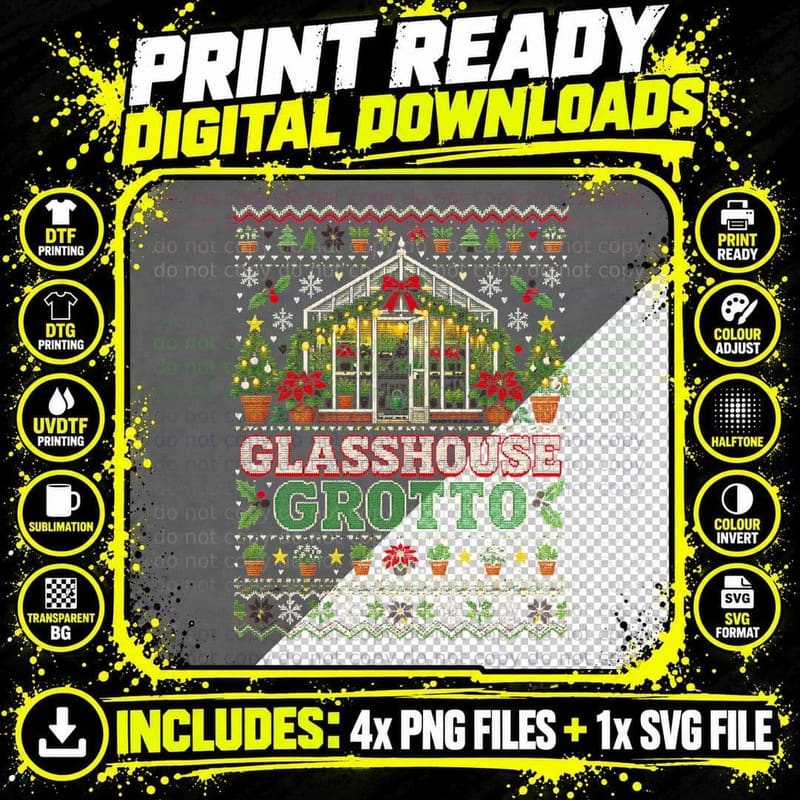 Glasshouse Grotto Greenhouse Gardener Christmas Ugly Png SVG Digital Bundle