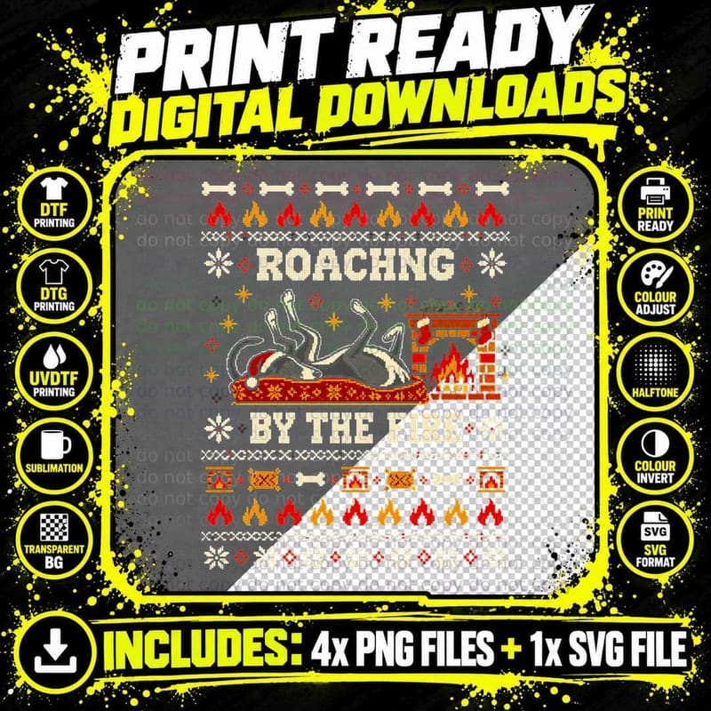 Greyhound Christmas Ugly Sweater Roaching By Fire Png SVG Digital Bundle