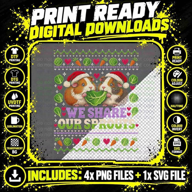 Guinea Pair We Share Our Sprouts Christmas Ugly Sweater Png SVG Digital Bundle