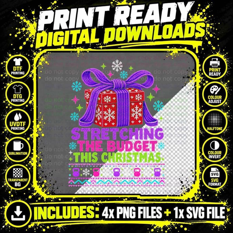 Gym Christmas Ugly Sweater Stretching The Budget Present Png SVG Digital Bundle
