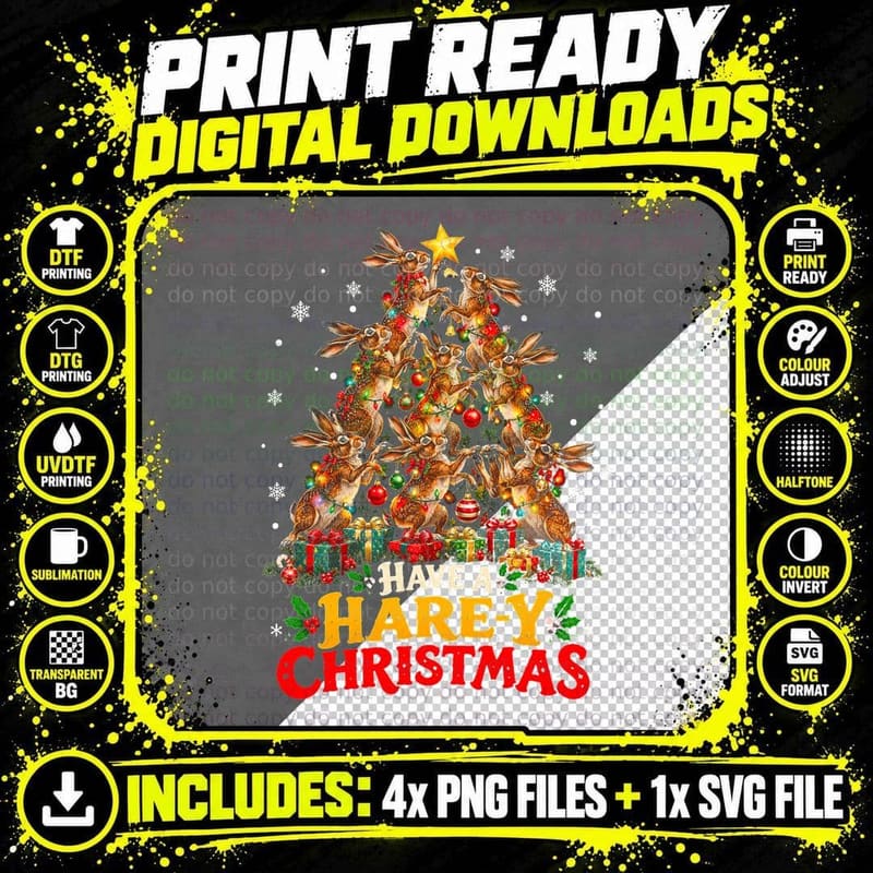 Have a Hare-y Christmas Hares Tree Funny Pun Woodland Png SVG Digital Bundle