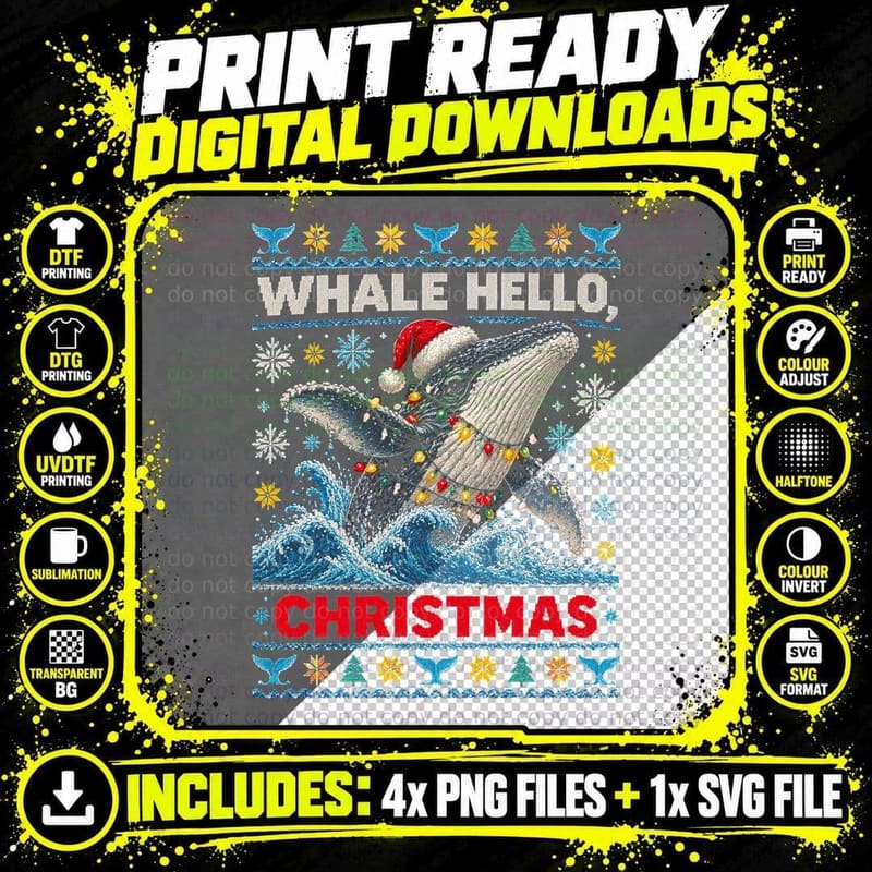 Humpback Whale Christmas Ugly Sweater Knitted Ocean Png SVG Digital Bundle