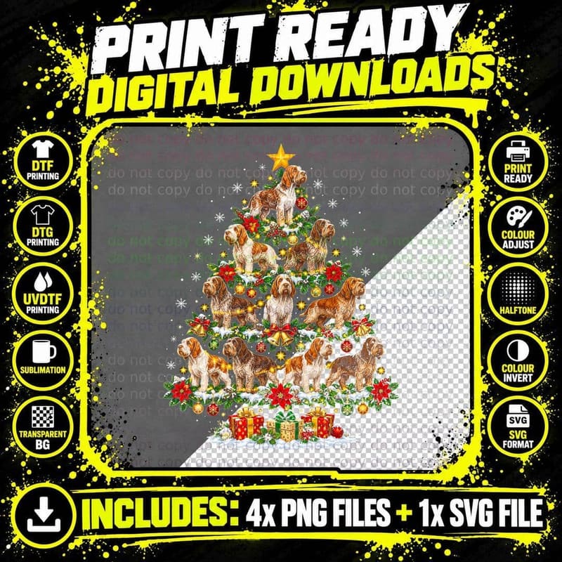Italian Spinone Dog Christmas Tree Baubles Wiry Dog Png SVG Digital Bundle