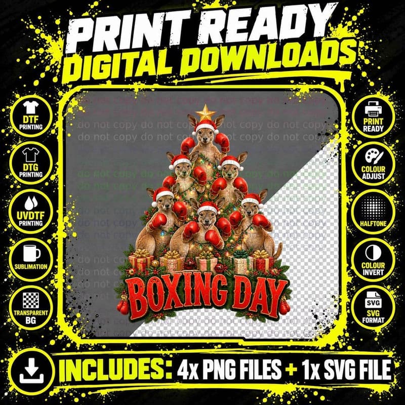 Kangaroo Boxing Day Christmas Tree Boxing Gloves Santa Png SVG Digital Bundle
