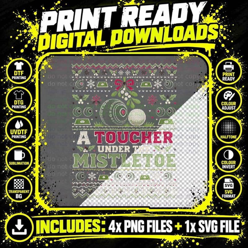 Lawn Bowls Mistletoe Christmas Ugly Sweater a Toucher Png SVG Digital Bundle