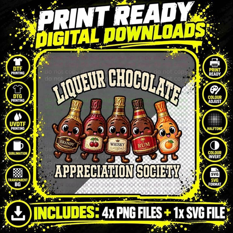 Liqueur Chocolate Appreciation Society Retro Christmas Png SVG Digital Bundle