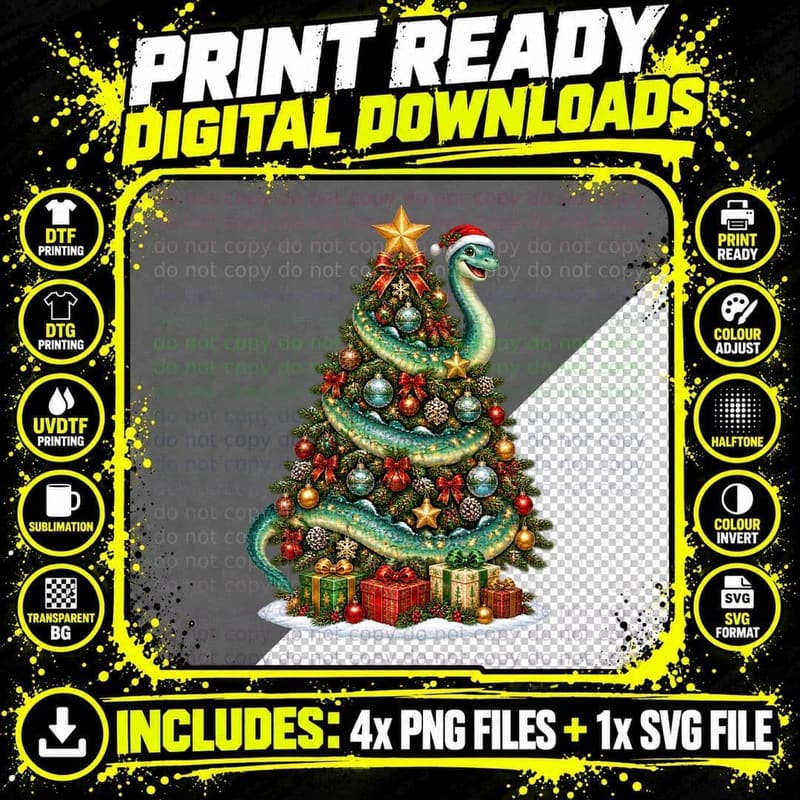 Loch Ness Monster Christmas Tree Nessie Retro Cryptid Png SVG Digital Bundle