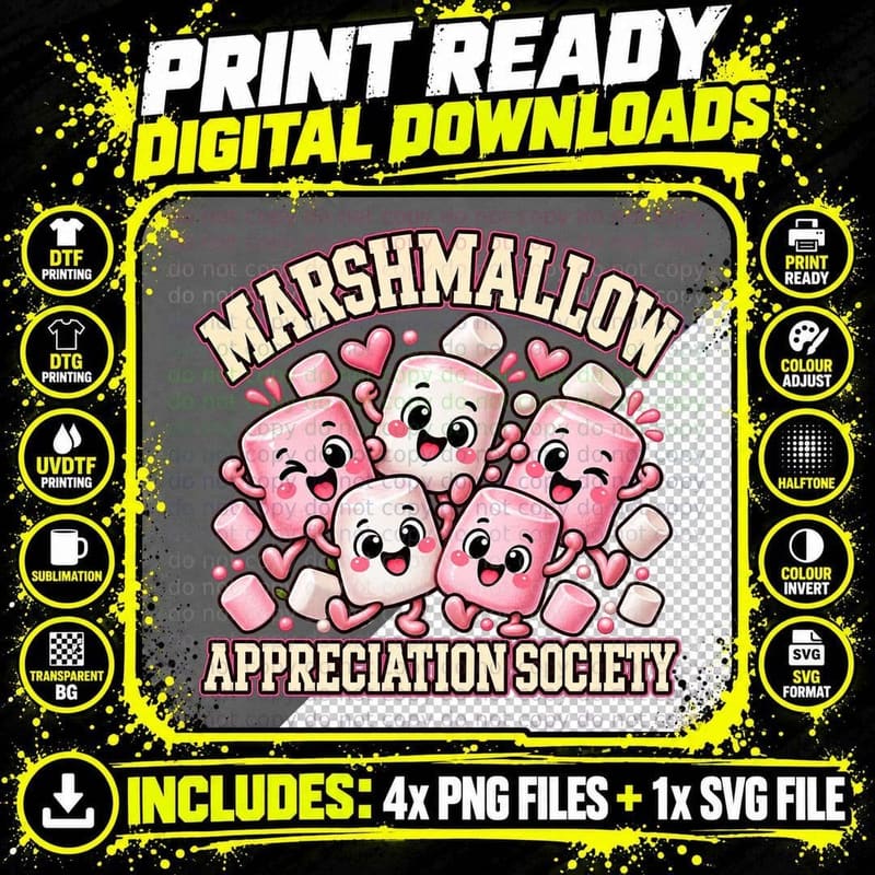 Marshmallow Appreciation Society Pink Sweet Treat Retro Png SVG Digital Bundle