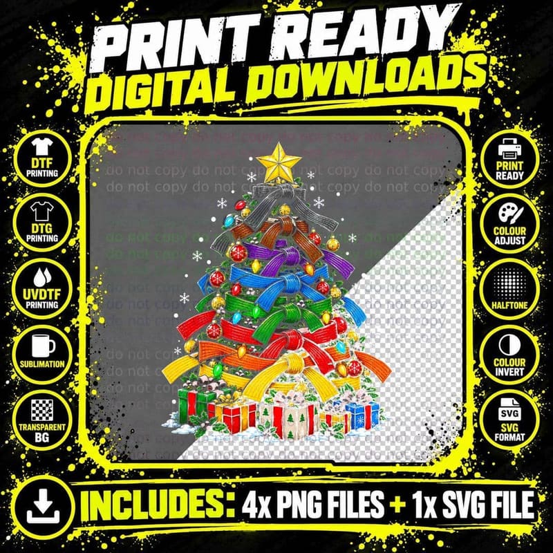 Martial Arts Christmas Tree Coloured Belts Karate Judo Png SVG Digital Bundle