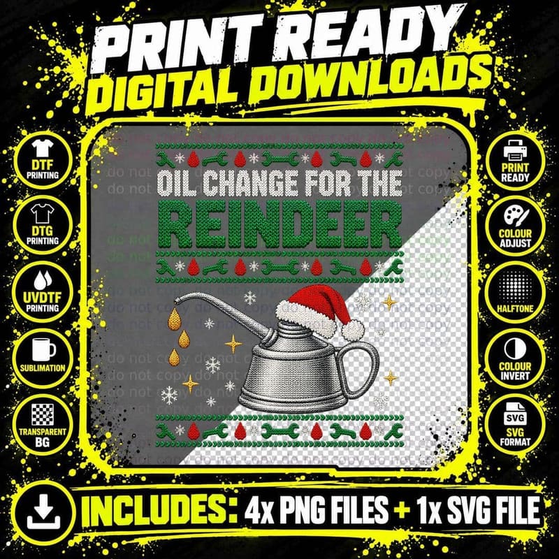 Mechanic Christmas Ugly Sweater Oil Change Reindeer Png SVG Digital Bundle