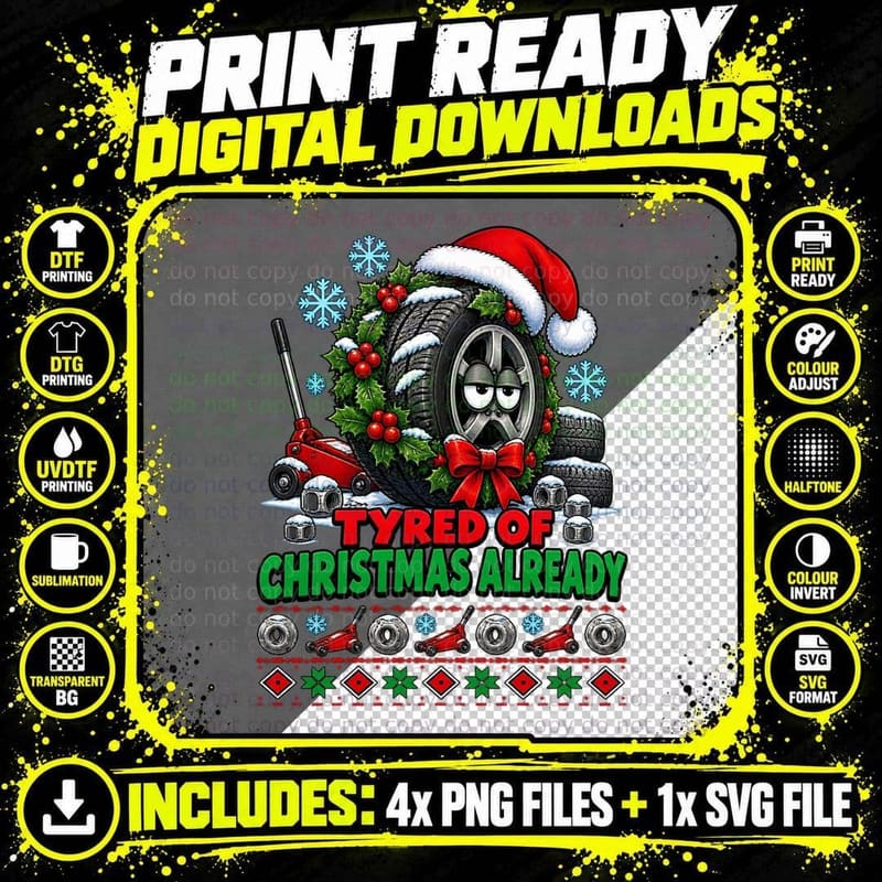 Mechanic Christmas Ugly Sweater Tyre Shop Garage Humor Png SVG Digital Bundle