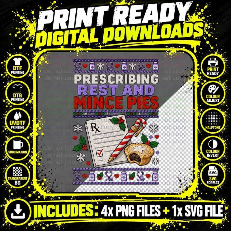 Medical Christmas Ugly Sweater Prescription Mince Pie Png SVG Digital Bundle