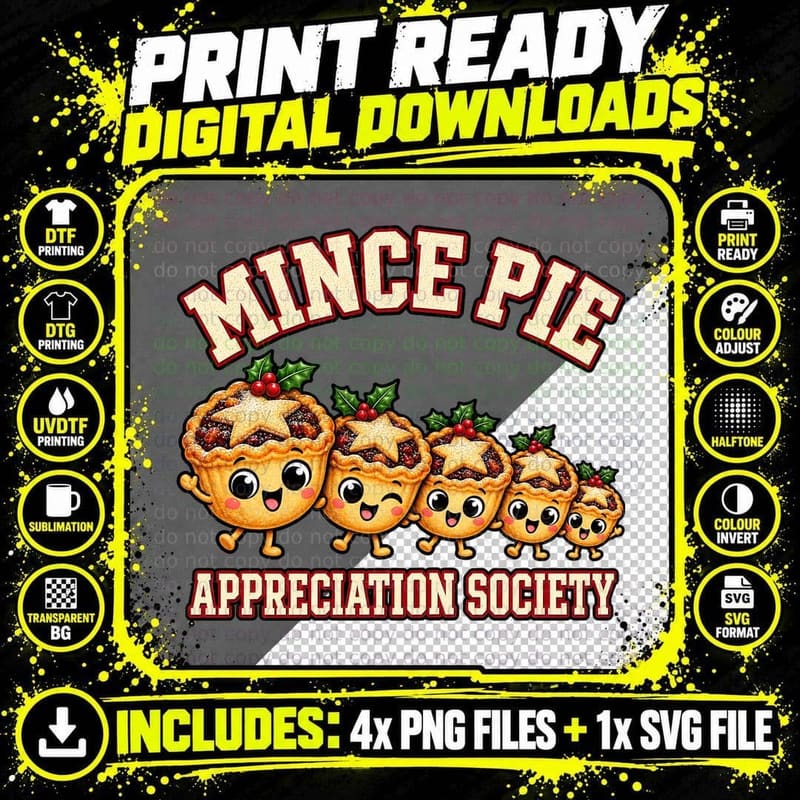 Mince Pie Appreciation Society Christmas Foodie Retro Png SVG Digital Bundle