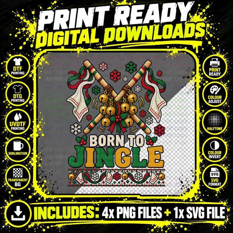 Morris Dancing Christmas Ugly Sweater Folk Dance Bells Png SVG Digital Bundle