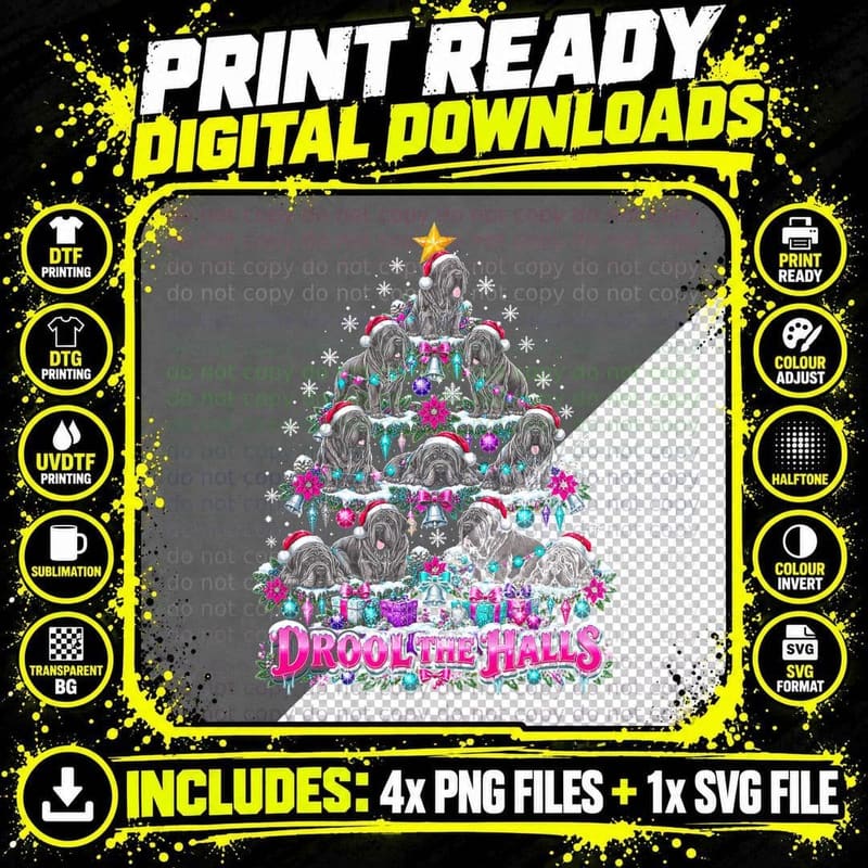 Neapolitan Mastiff Christmas Tree Drool The Halls Dog Png SVG Digital Bundle
