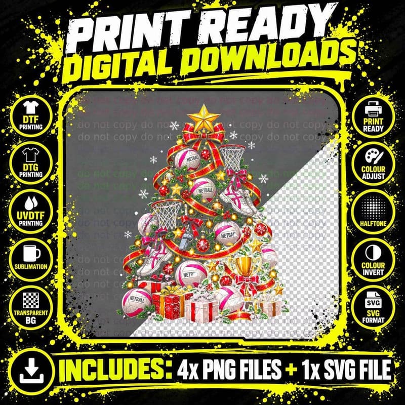Netball Christmas Tree Netball Hoops Player Team Lover Png SVG Digital Bundle