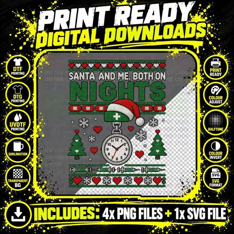 Nurse Christmas Ugly Sweater Night Shift Medical Humor Png SVG Digital Bundle