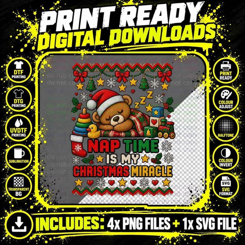 Nursery Nap Time Ugly Christmas Sweater Early Years Png SVG Digital Bundle
