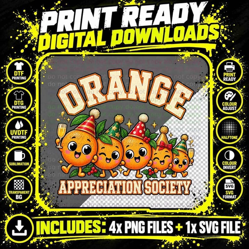 Orange Appreciation Society Christmas Party Hat Fruit Png SVG Digital Bundle