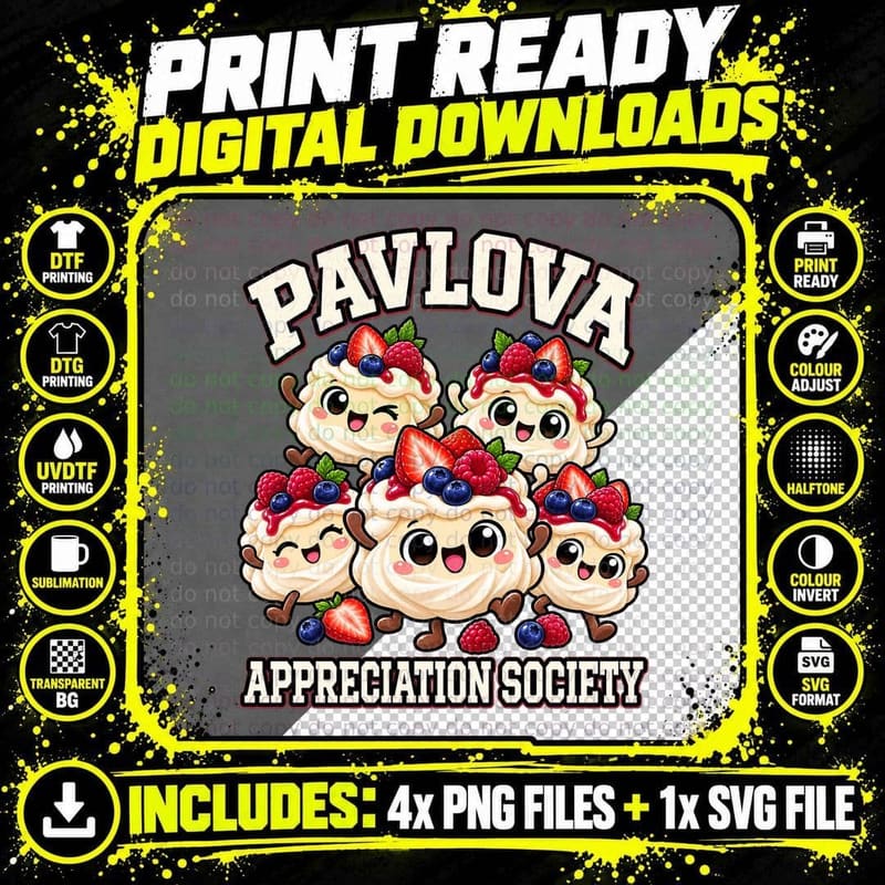 Pavlova Appreciation Society Cute Kawaii Meringue Berry Png SVG Digital Bundle
