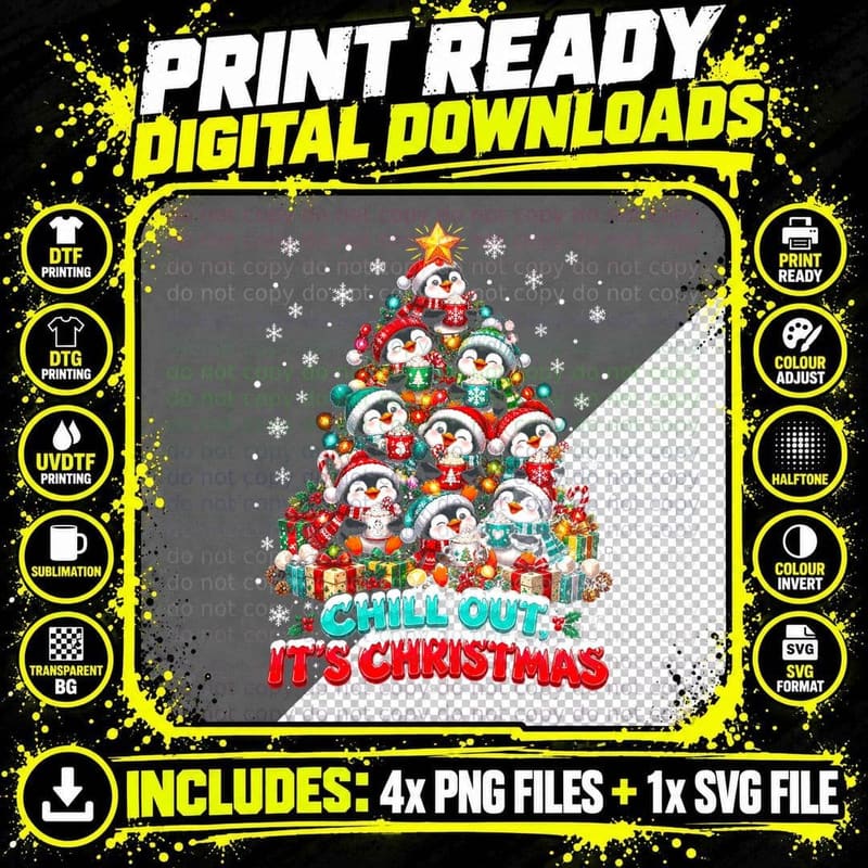 Penguin Hot Cocoa Christmas Funny Cozy Winter Holiday Png SVG Digital Bundle