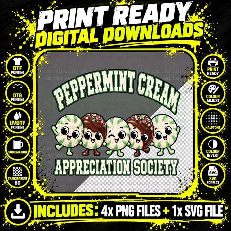 Peppermint Cream Appreciation Society Retro Mint Png SVG Digital Bundle