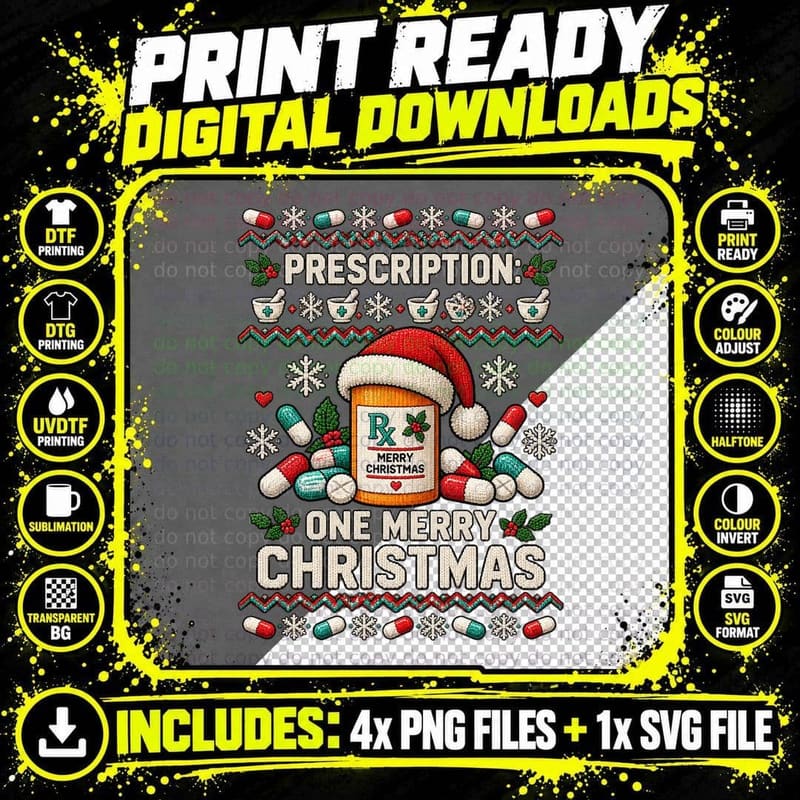 Pharmacy Pill Bottle Santa Ugly Sweater Pharmacist Png SVG Digital Bundle