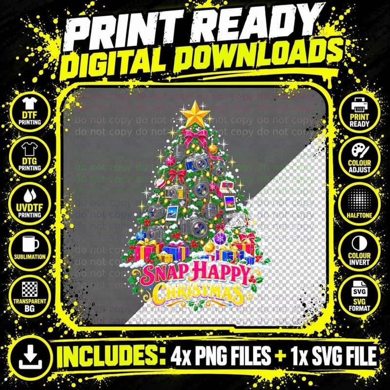 Photography Christmas Tree Snap Happy Photographer Png SVG Digital Bundle