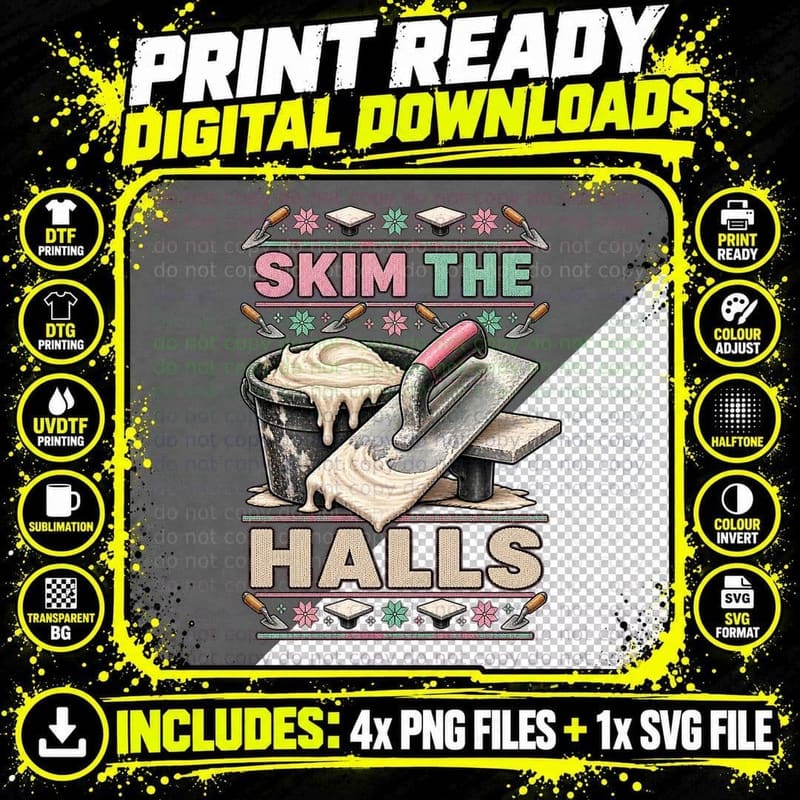Plasterer Christmas Ugly Sweater Skim The Halls Png SVG Digital Bundle