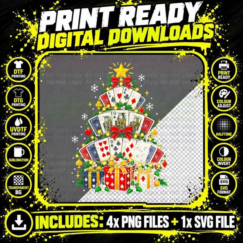 Playing Cards Christmas T-Shirt Card Player Holiday Png SVG Digital Bundle