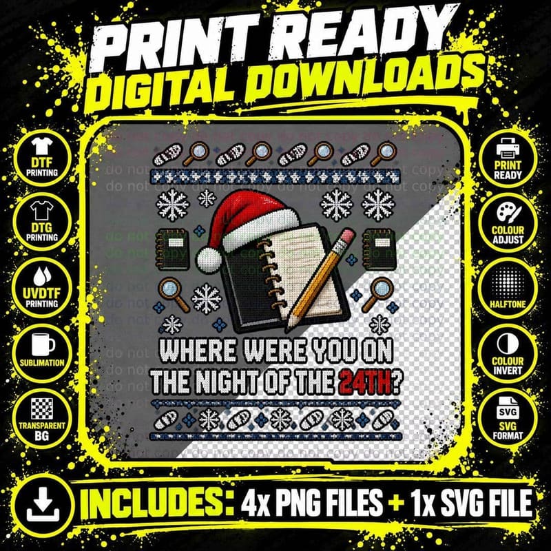 Police Notebook Ugly Christmas Sweater Christmas Png SVG Digital Bundle