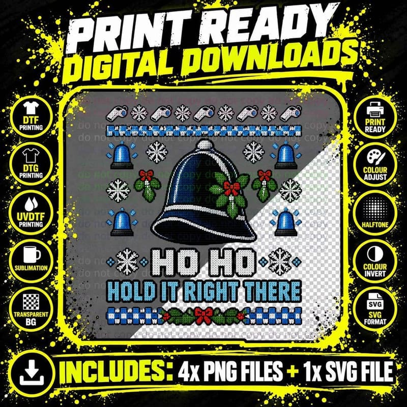 Police Officer Ugly Christmas Sweater Funny Christmas Png SVG Digital Bundle