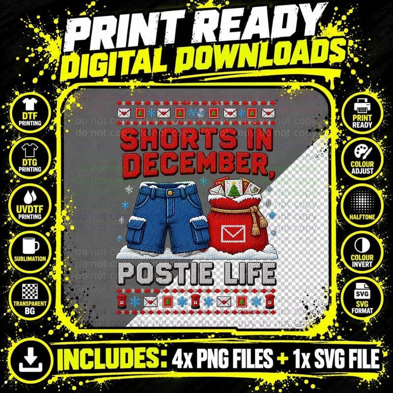 Postman Christmas Ugly Sweater Shorts December Postie Png SVG Digital Bundle